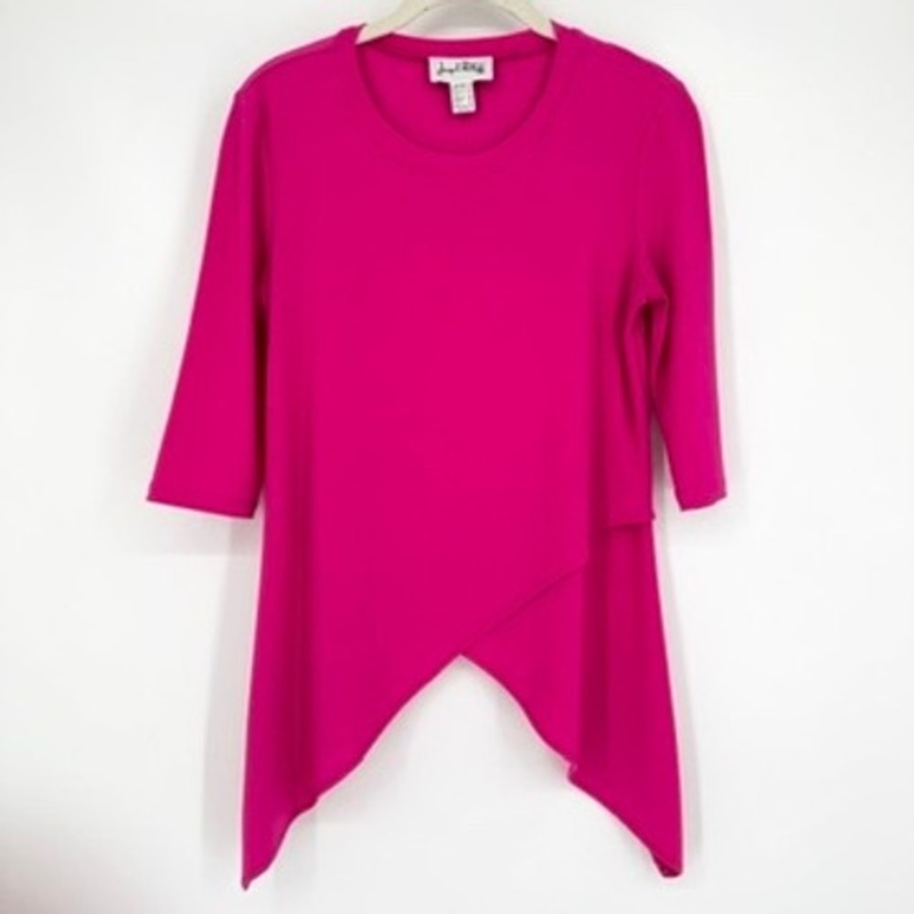 Joseph Ribkoff Fuchsia Pink Asymmetric Sharkbite‎ Top Cropped 3/4 Sleeve Size 4